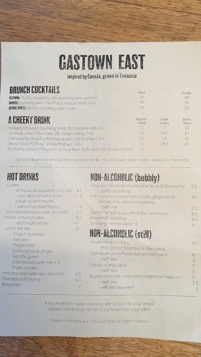 Menu, Gastown East