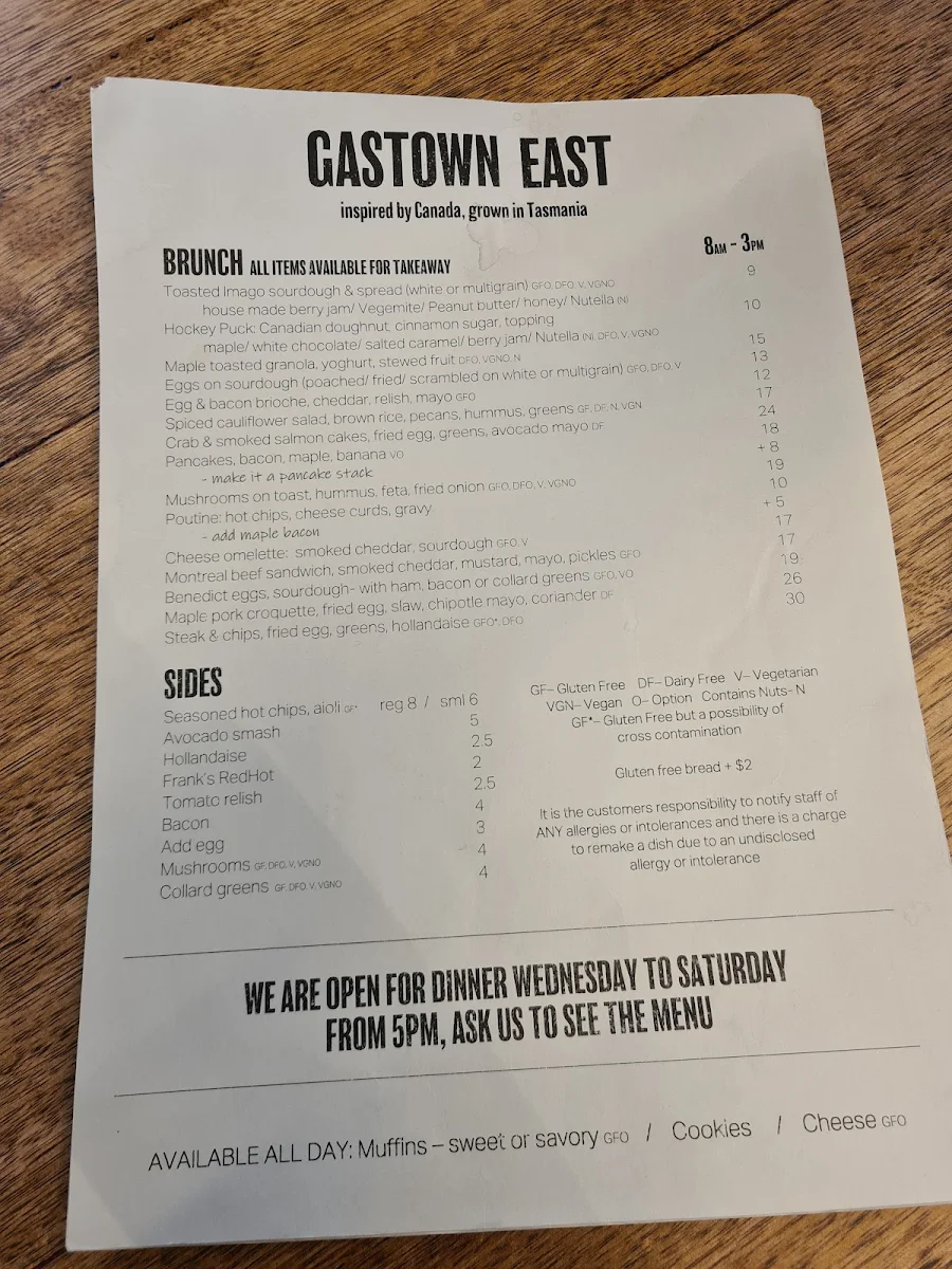 Menu, Gastown East