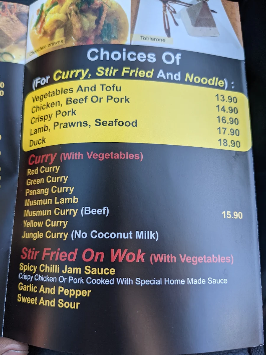 Menu, Manee Thai Cuisine