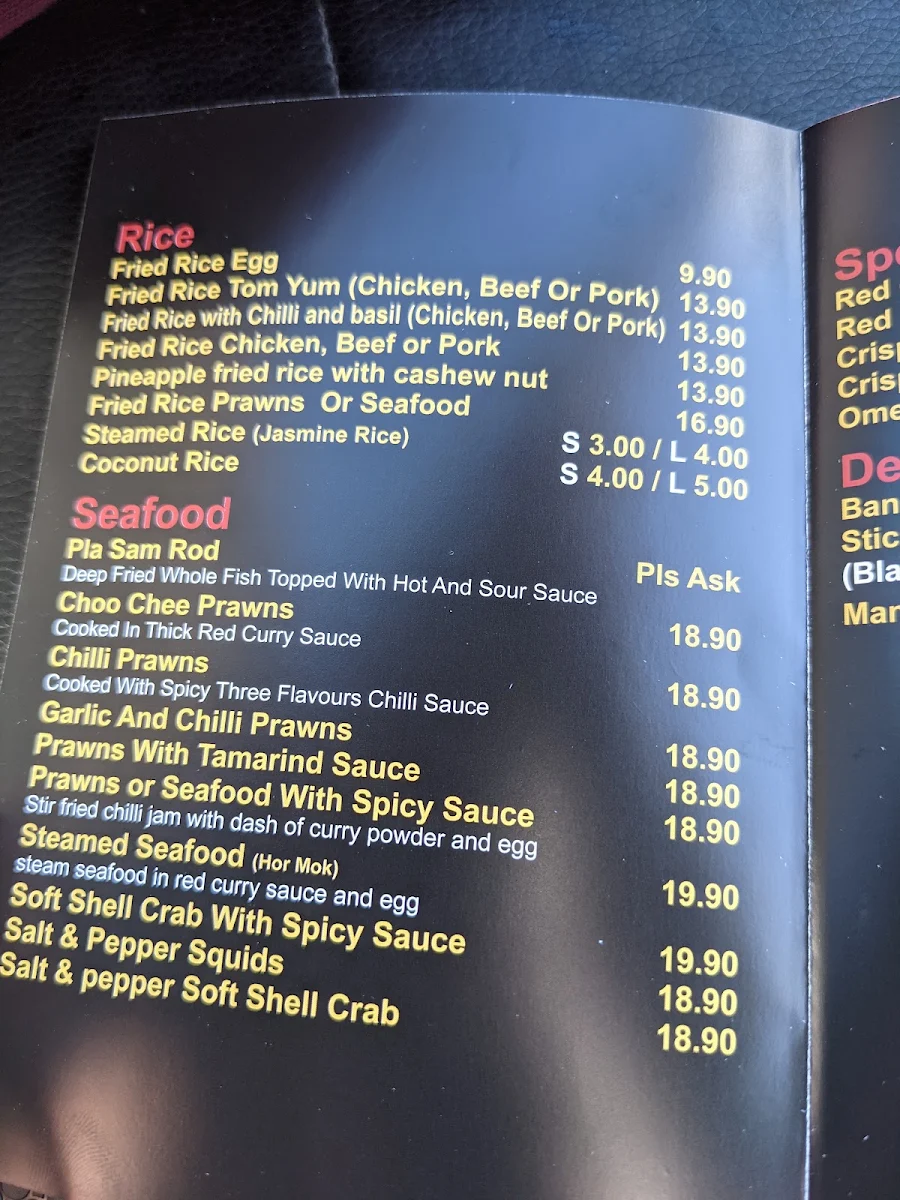 Menu, Manee Thai Cuisine