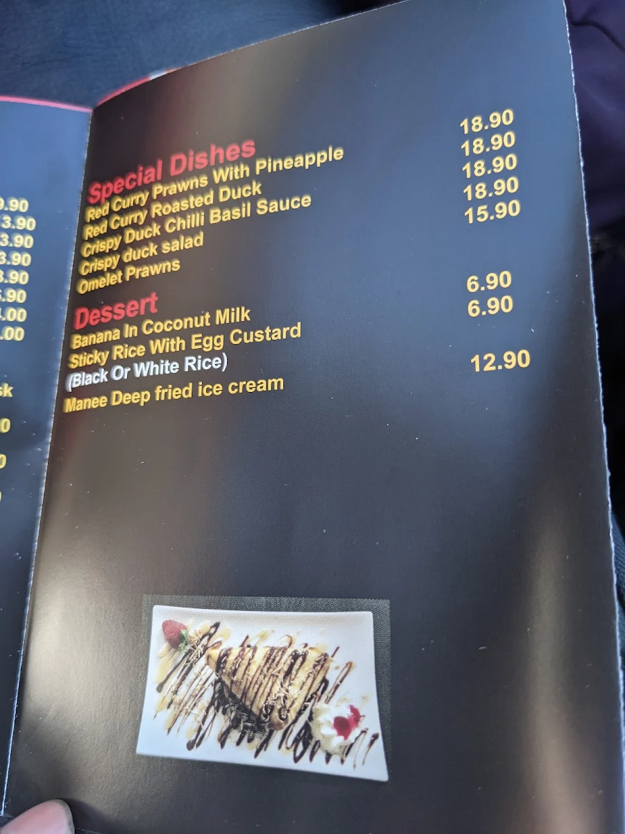 Menu, Manee Thai Cuisine