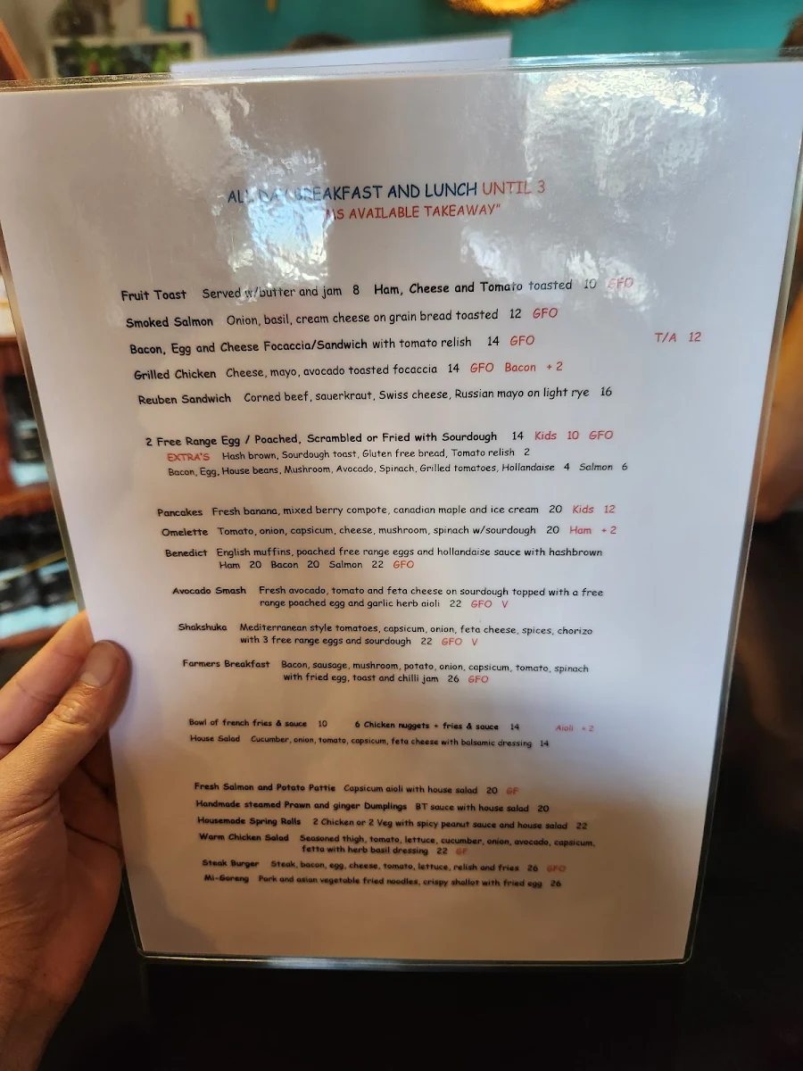 Menu, Beach Terrace Cafe
