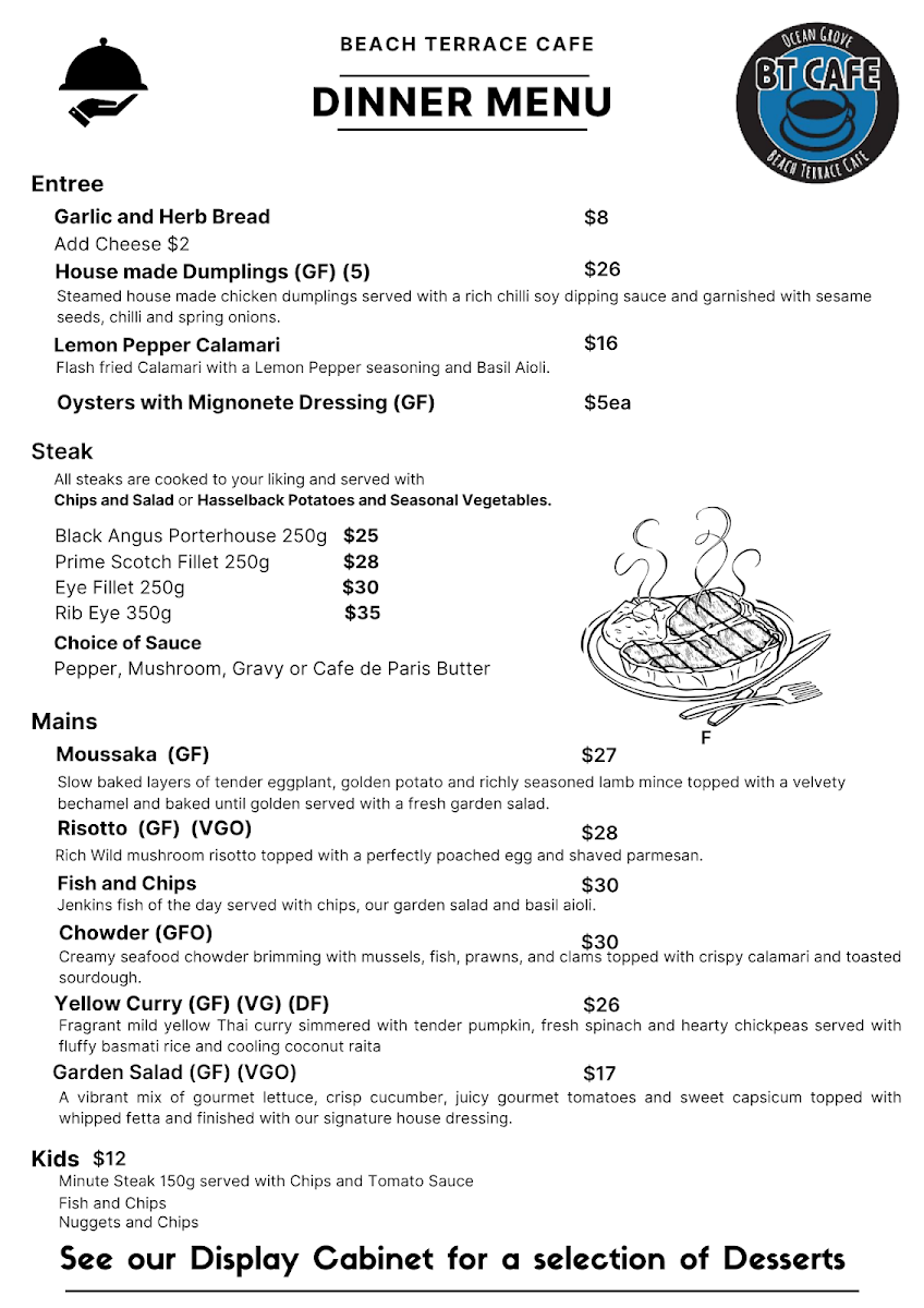 Menu, Beach Terrace Cafe