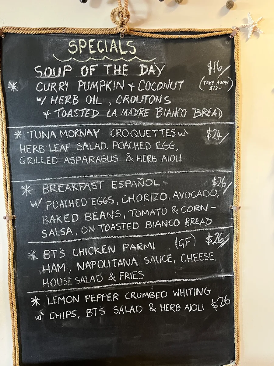 Menu, Beach Terrace Cafe