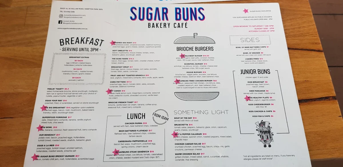 Menu, Sugar Buns