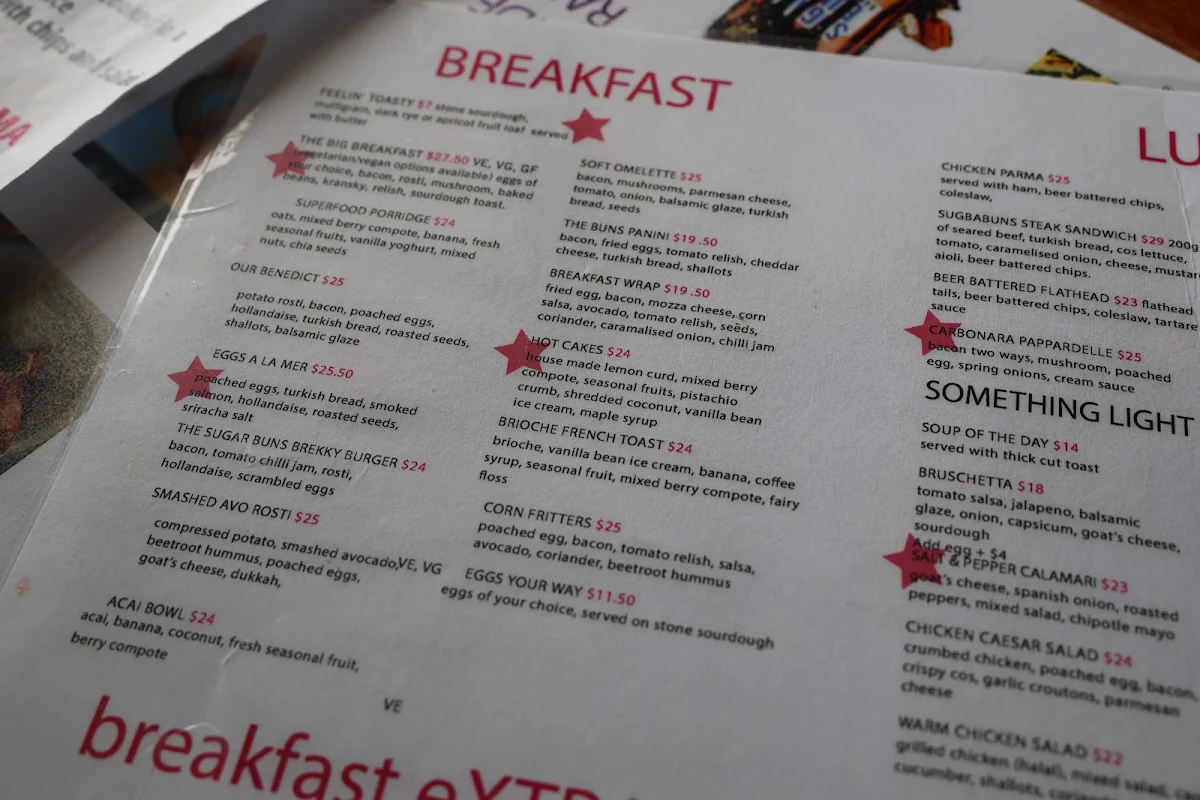 Menu, Sugar Buns