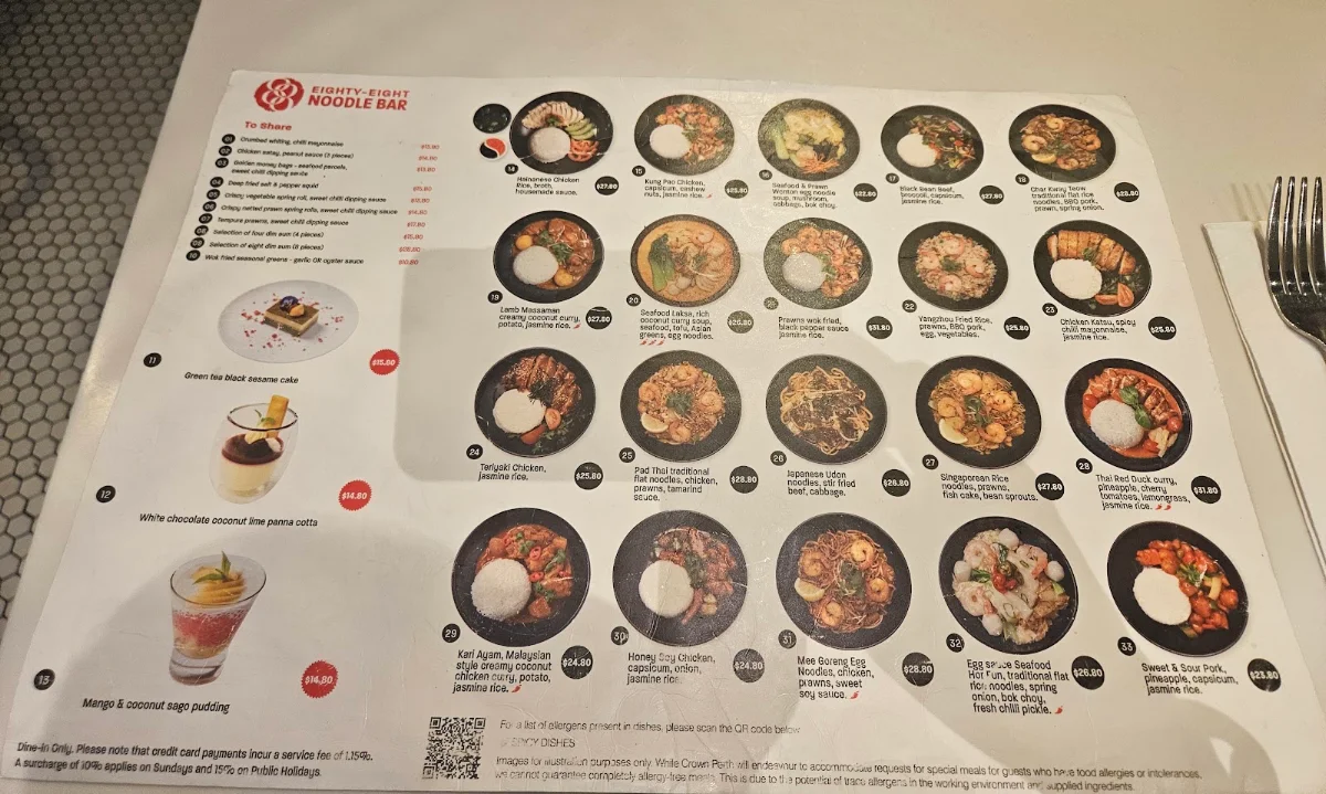 Menu, 88 Noodle Bar