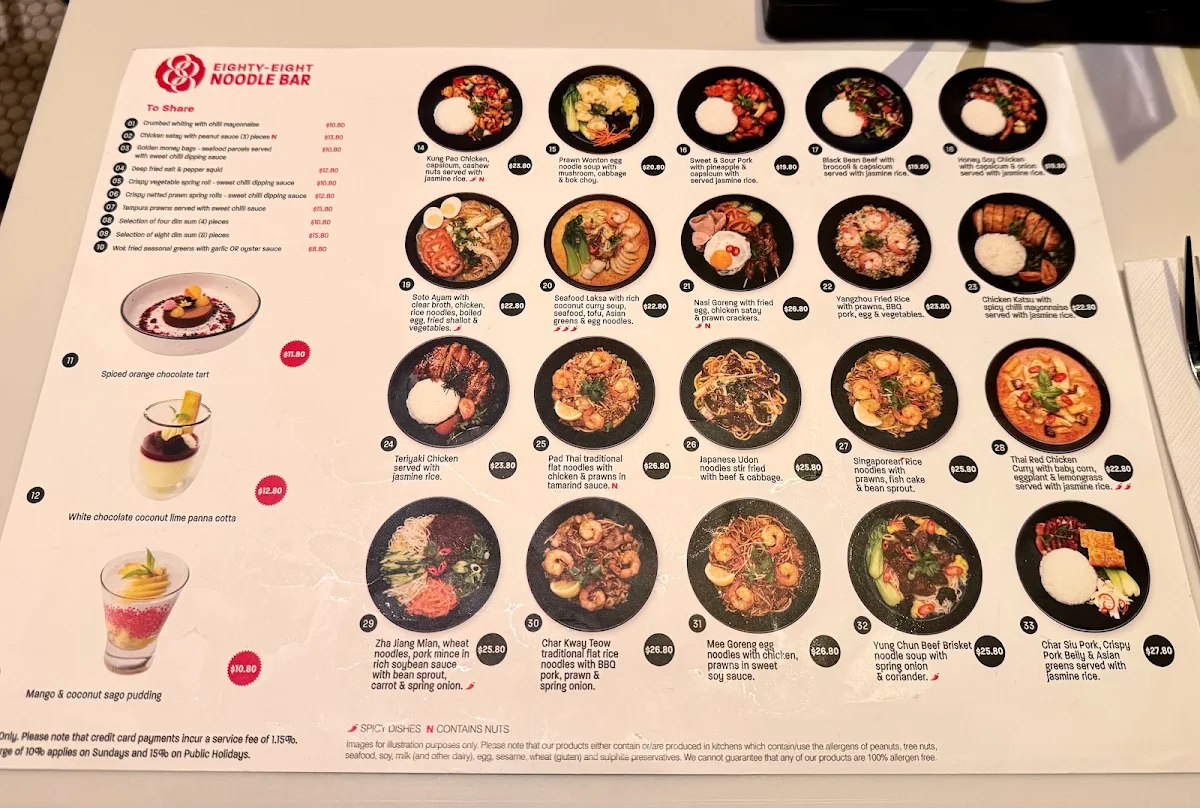 Menu, 88 Noodle Bar