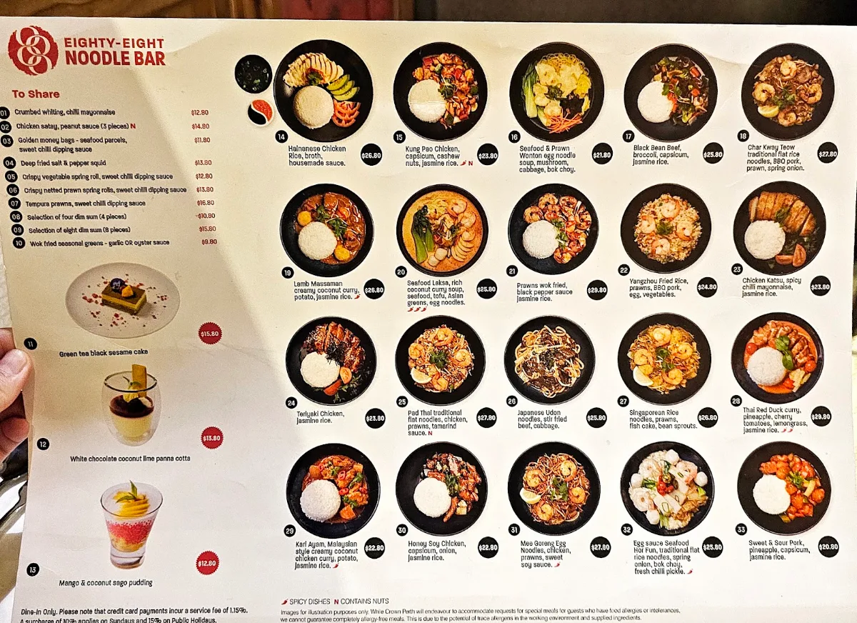 Menu, 88 Noodle Bar