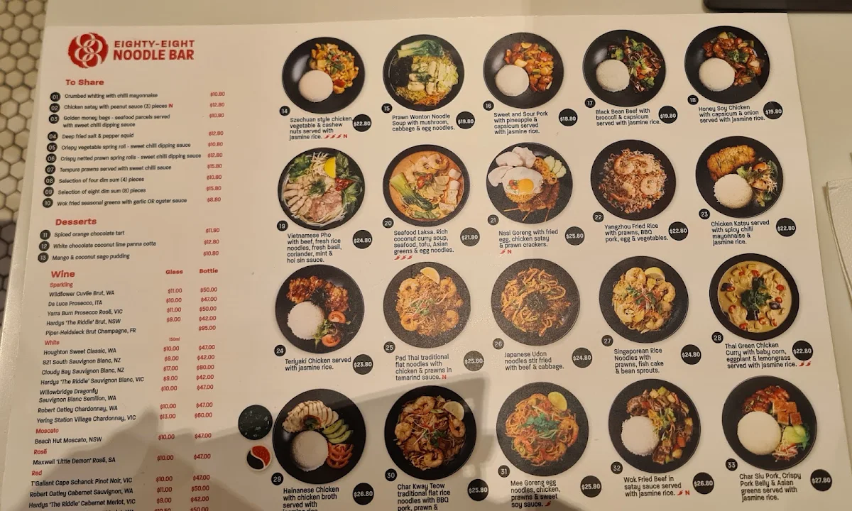 Menu, 88 Noodle Bar