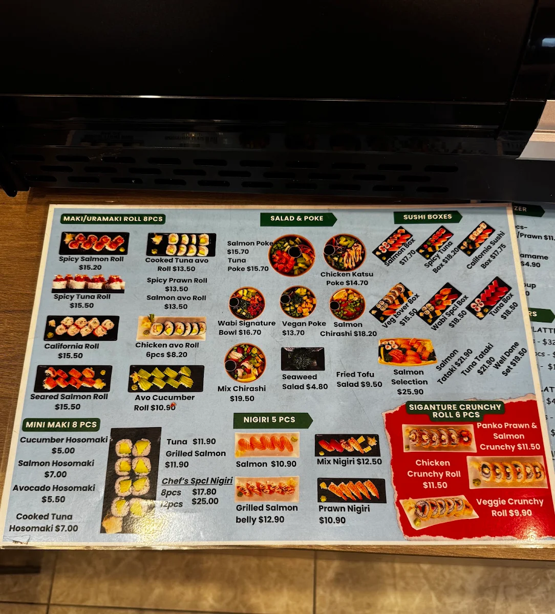 Menu, Wabi Sushi