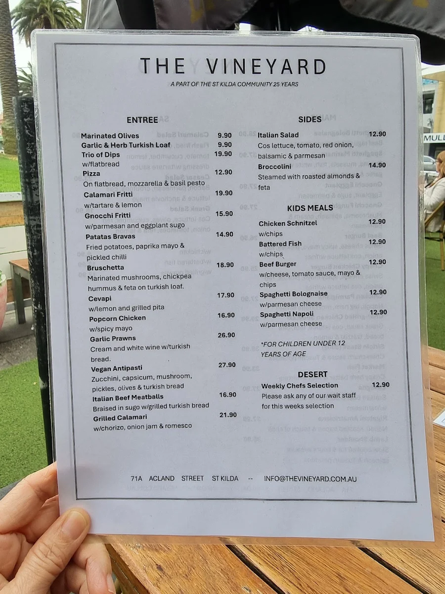 Menu, The Vineyard Restaurant