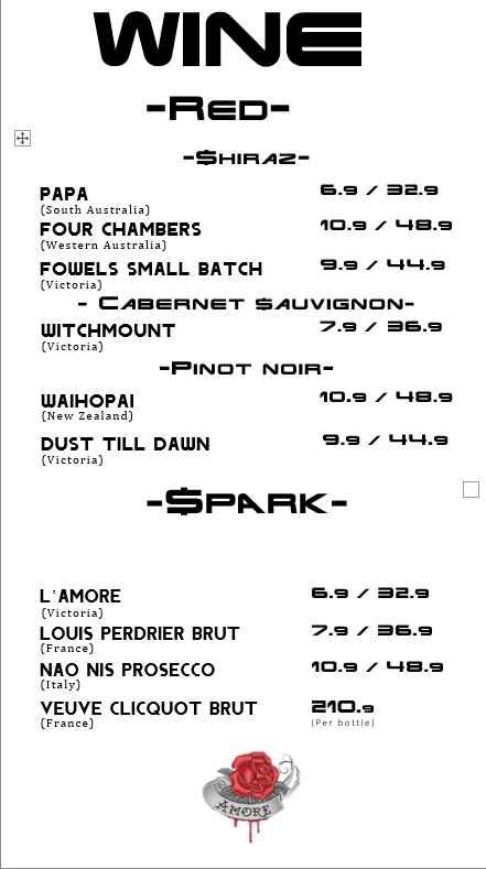 Menu, The Vineyard Restaurant