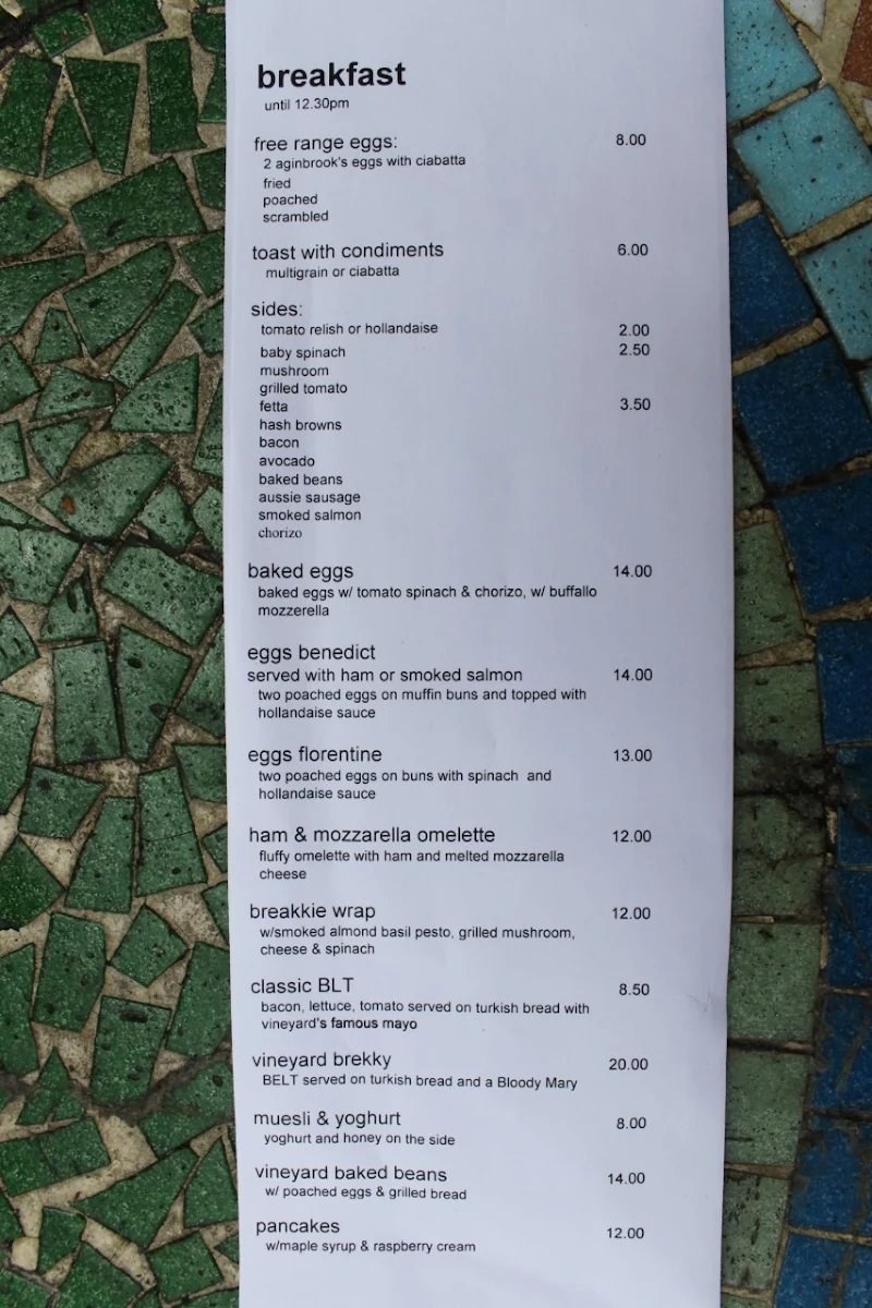 Menu, The Vineyard Restaurant