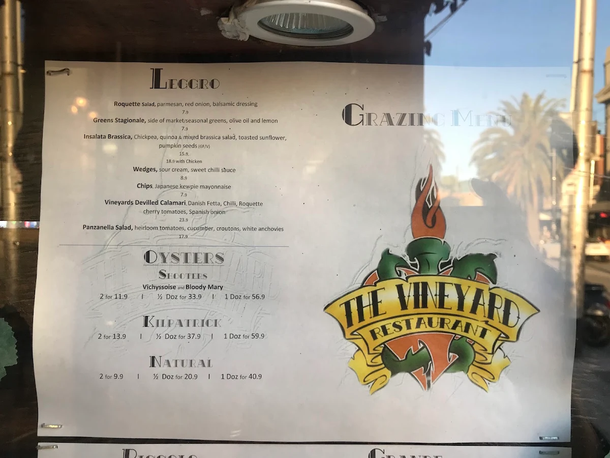 Menu, The Vineyard Restaurant