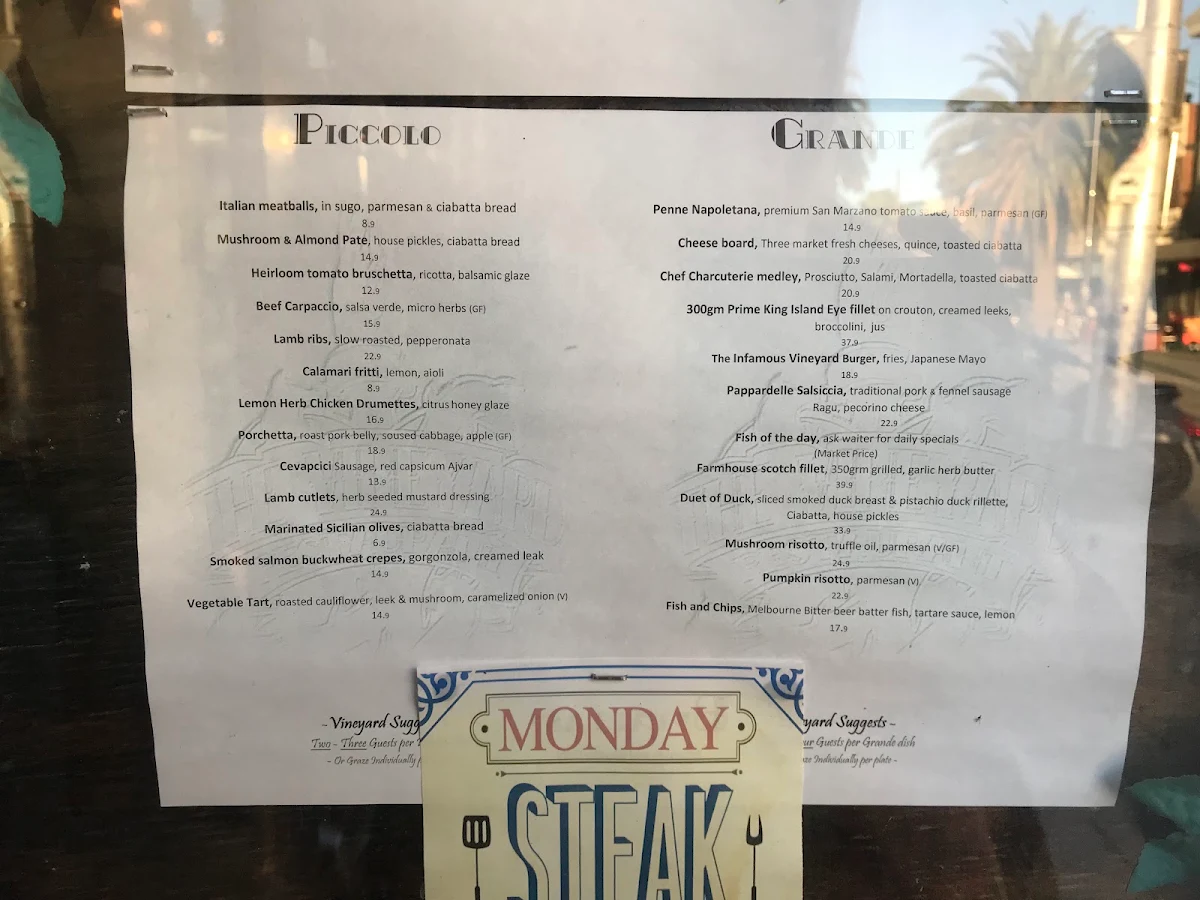 Menu, The Vineyard Restaurant