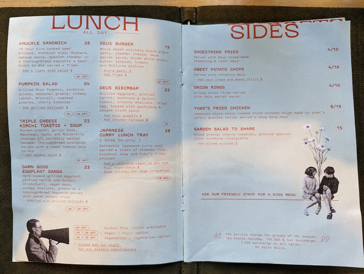 Menu, Deus Cafe Camperdown