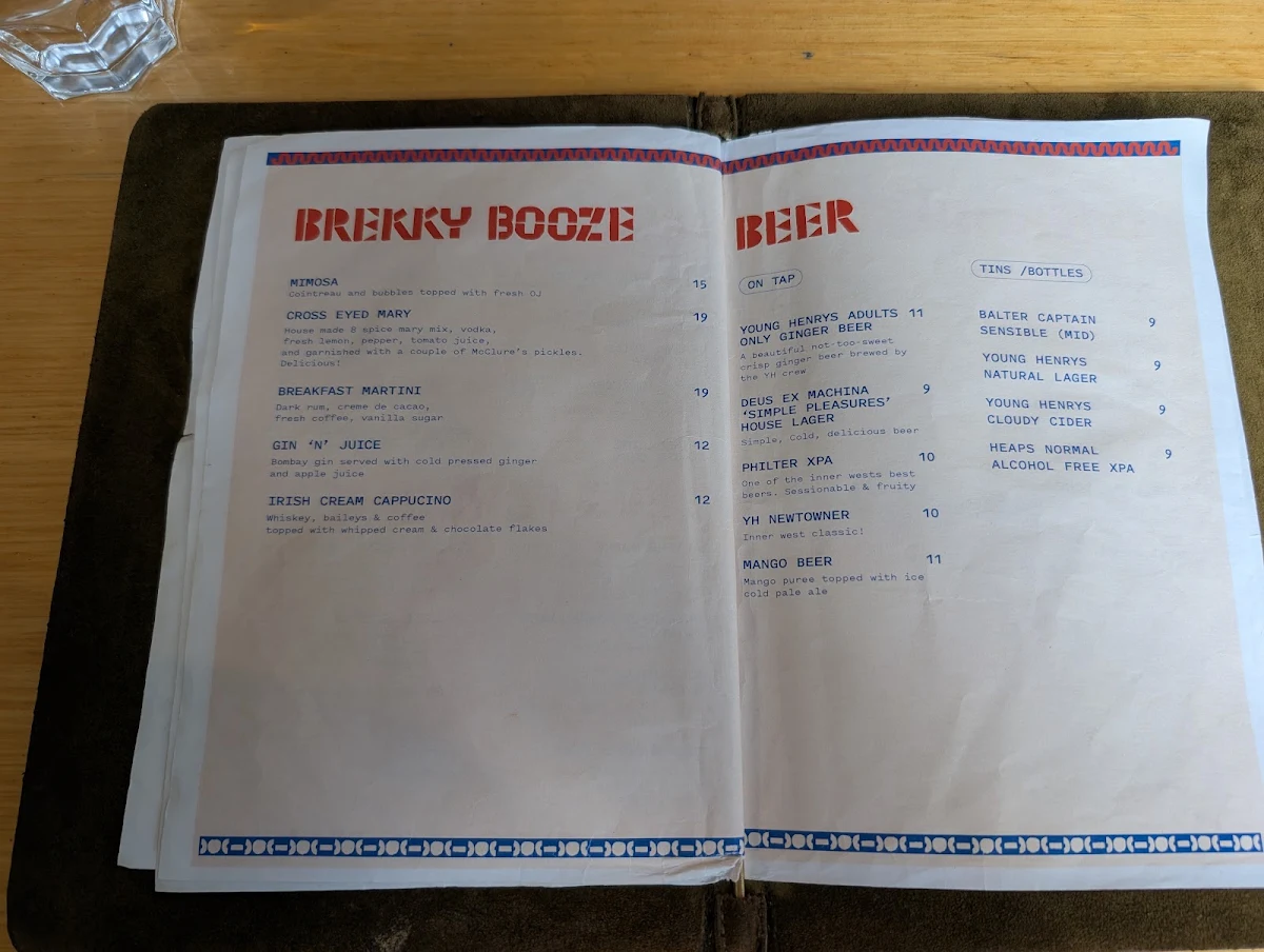 Menu, Deus Cafe Camperdown