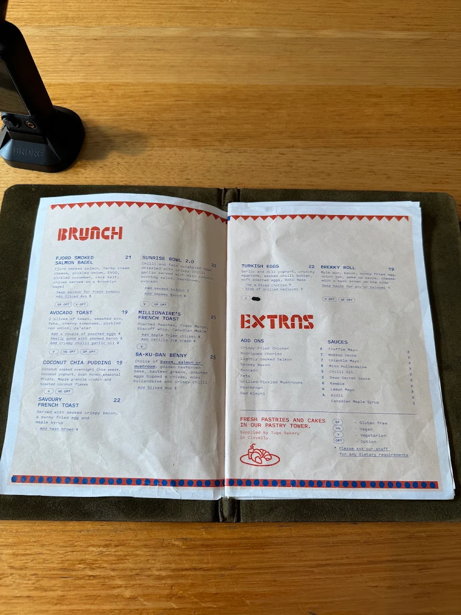 Menu, Deus Cafe Camperdown