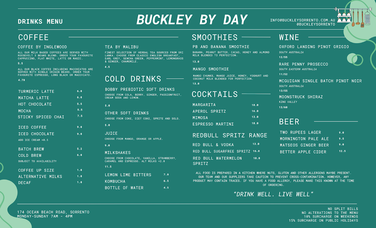 Menu, Buckley Sorrento
