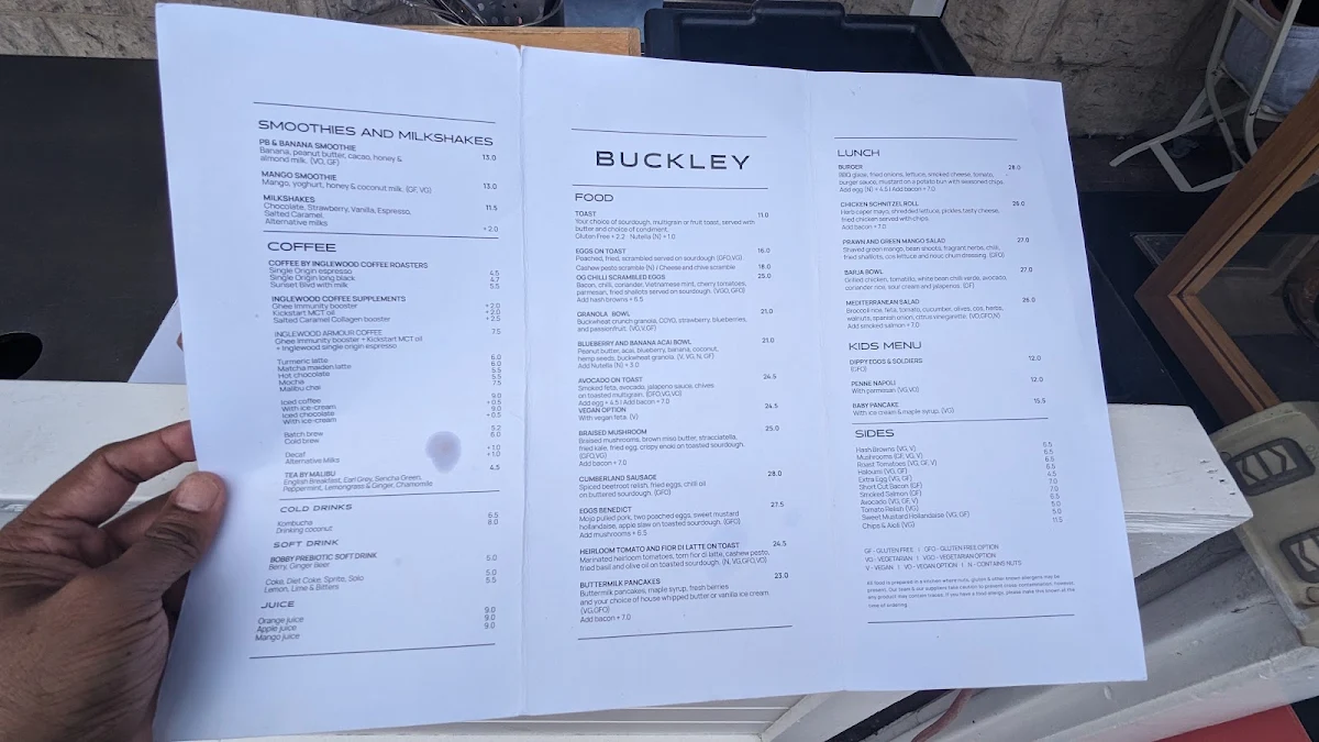 Menu, Buckley Sorrento