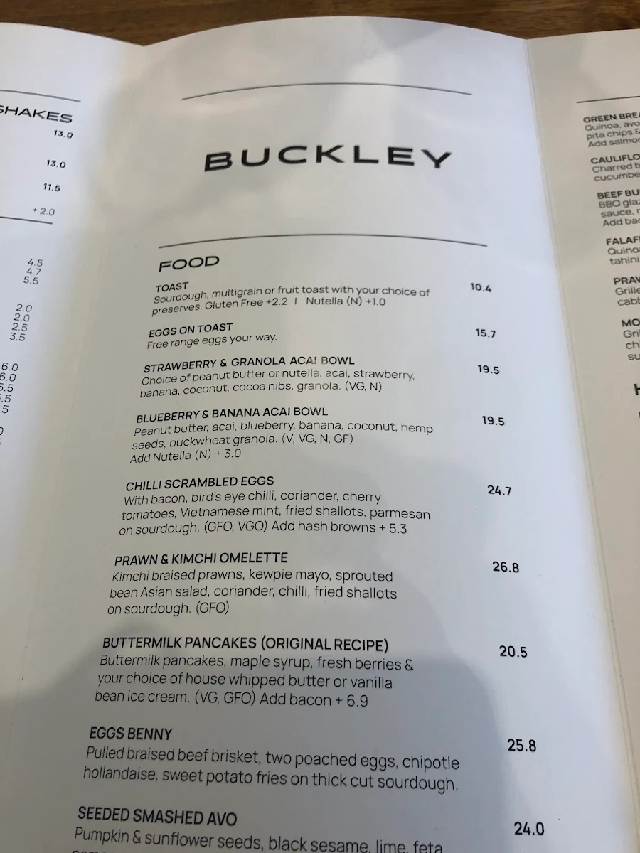 Menu, Buckley Sorrento
