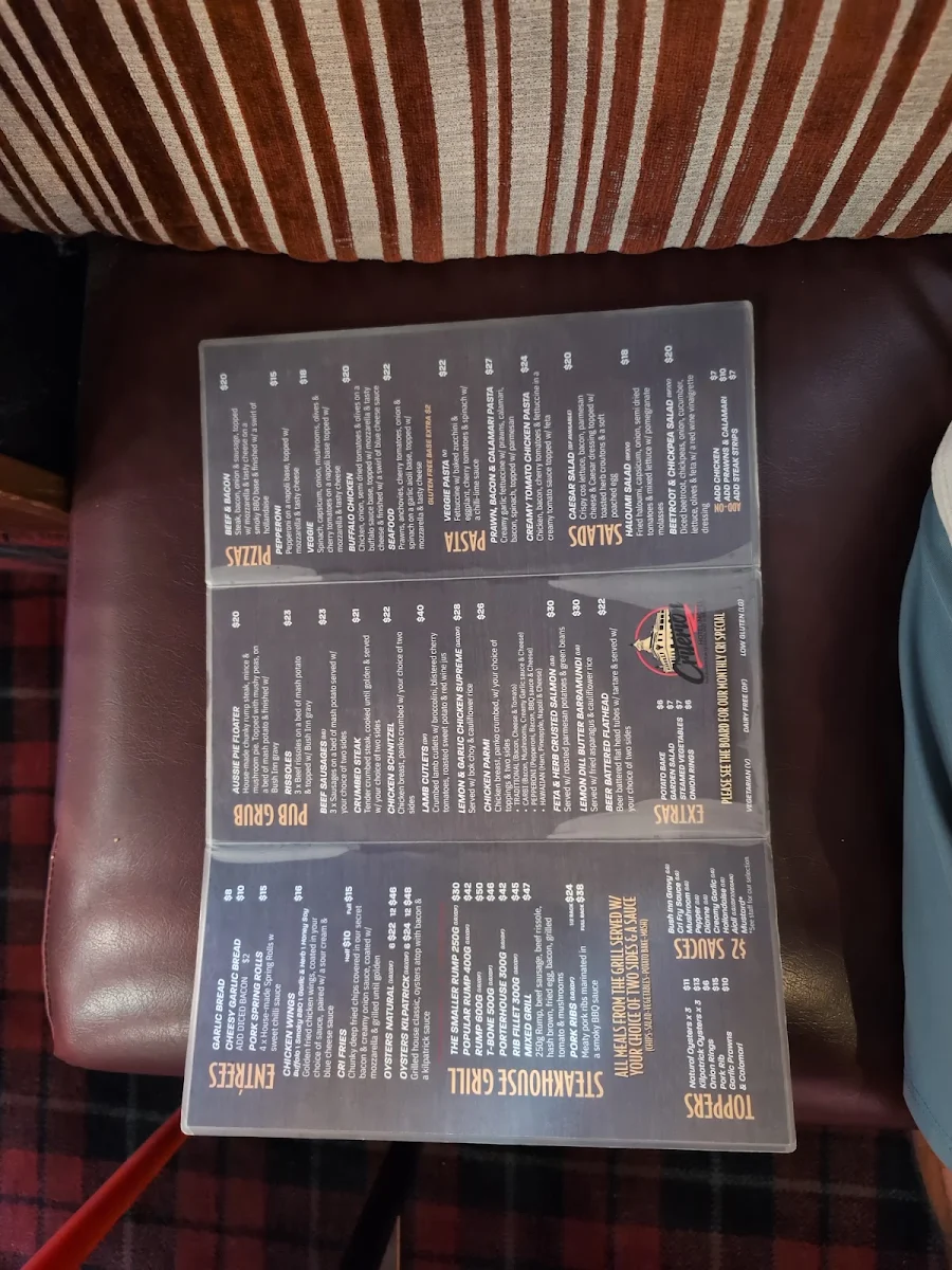Menu, The Bush Inn Bar & Grill Steak House