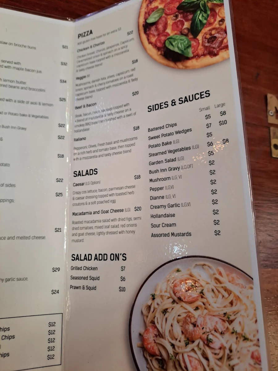 Menu, The Bush Inn Bar & Grill Steak House