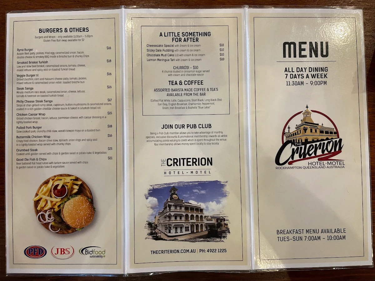 Menu, The Bush Inn Bar & Grill Steak House