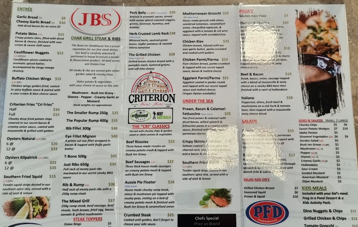 Menu, The Bush Inn Bar & Grill Steak House