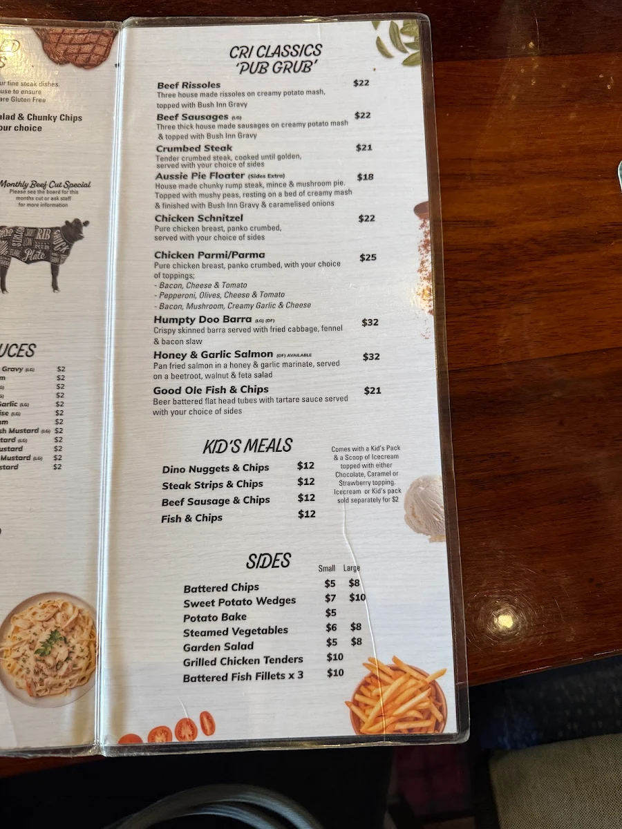 Menu, The Bush Inn Bar & Grill Steak House