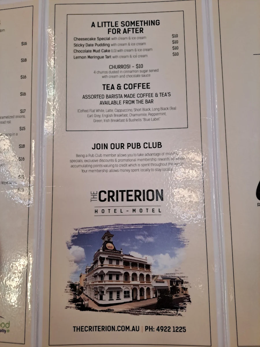 Menu, The Bush Inn Bar & Grill Steak House