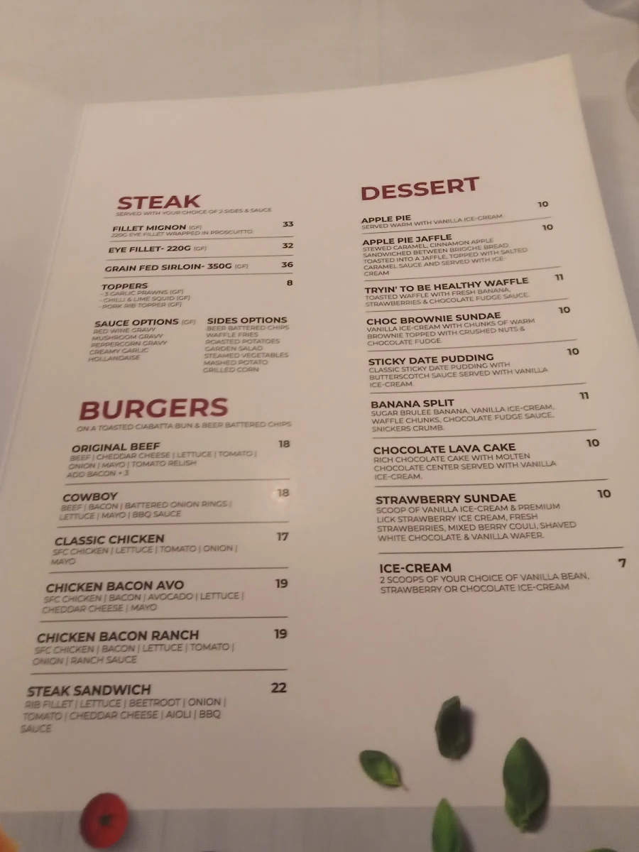 Menu, Rhys' Restaurant
