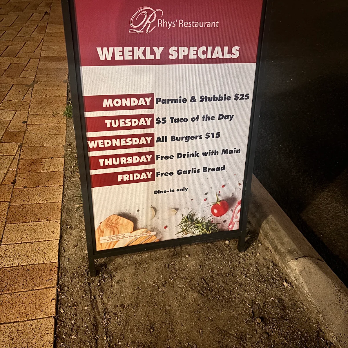 Menu, Rhys' Restaurant