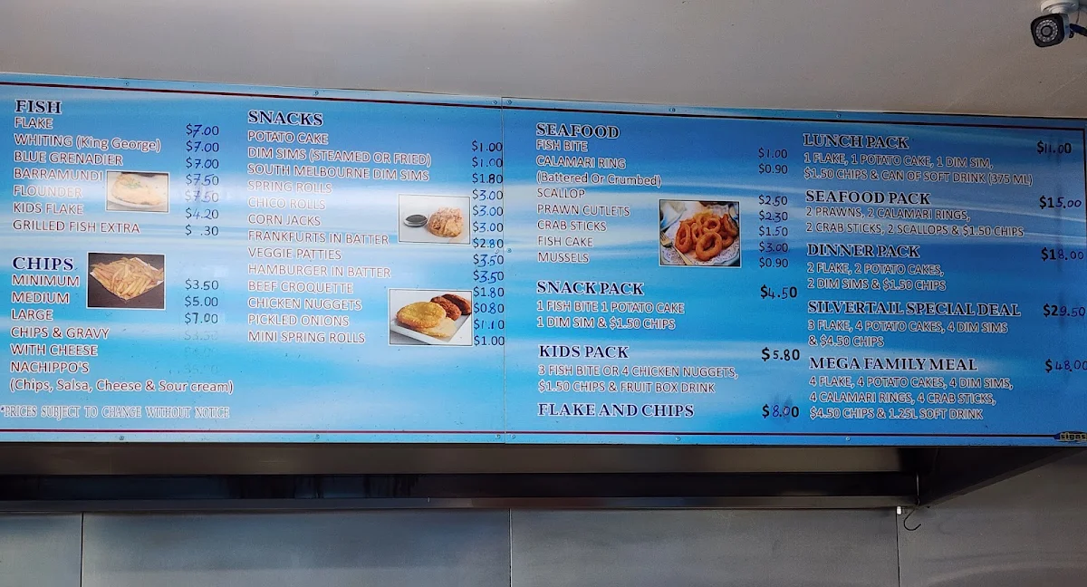 Menu, Silvertail Fish & Chips
