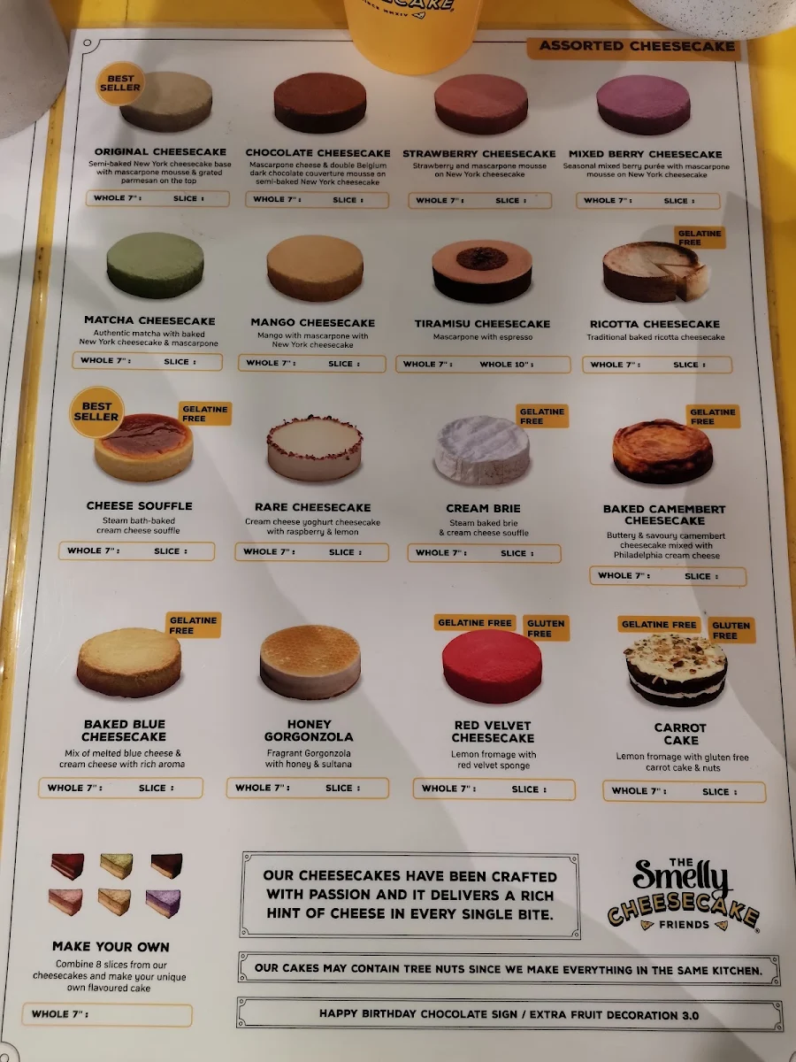 Menu, Smelly Cheese Cake, Wentworth Point, Marina Square Shopping Centre