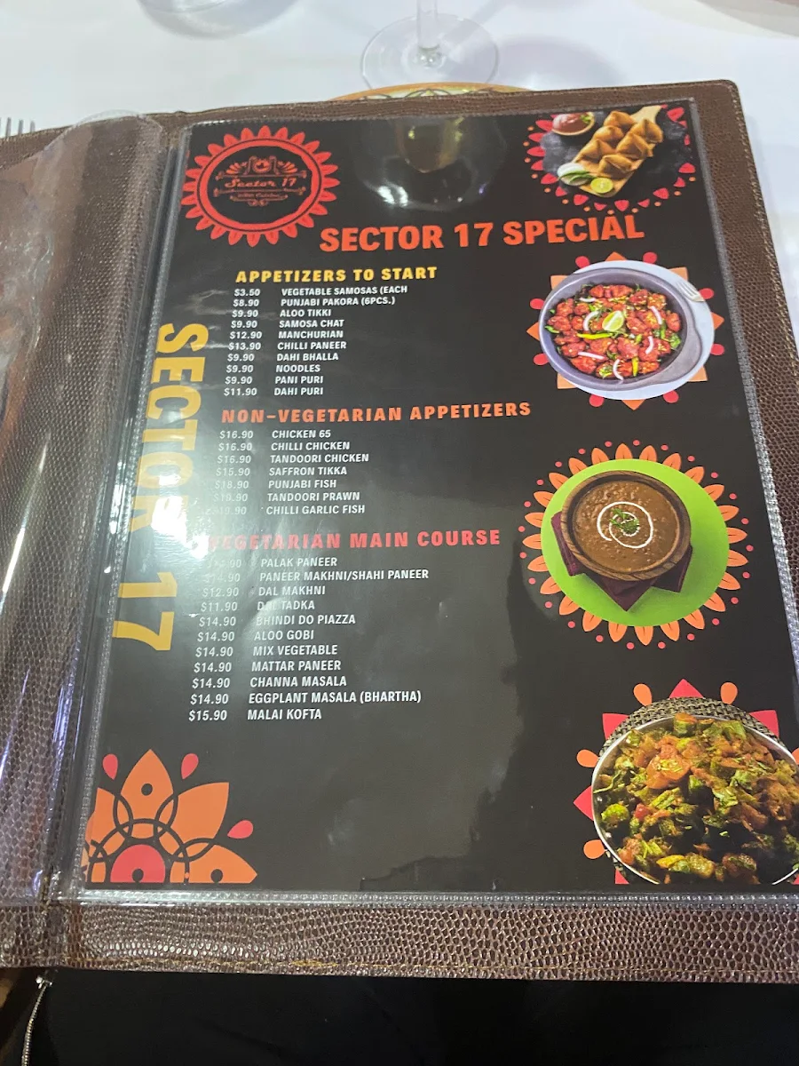 Menu, Sector 17 Indian Cuisine