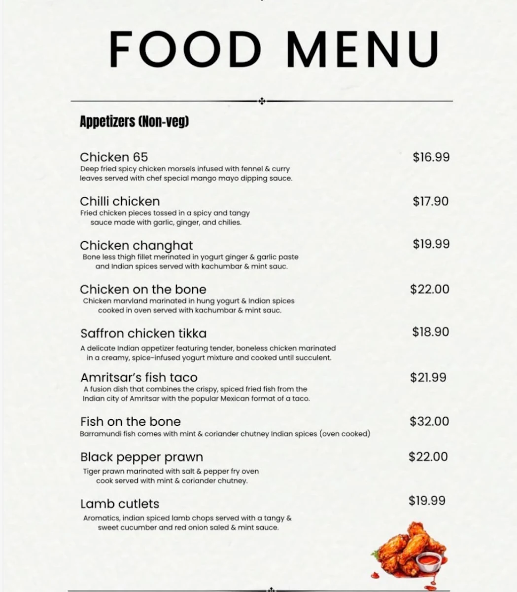 Menu, Sector 17 Indian Cuisine