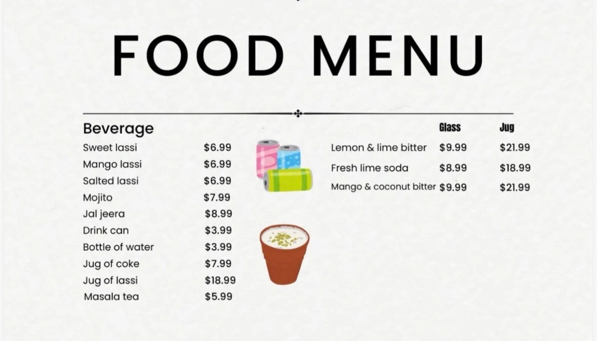 Menu, Sector 17 Indian Cuisine