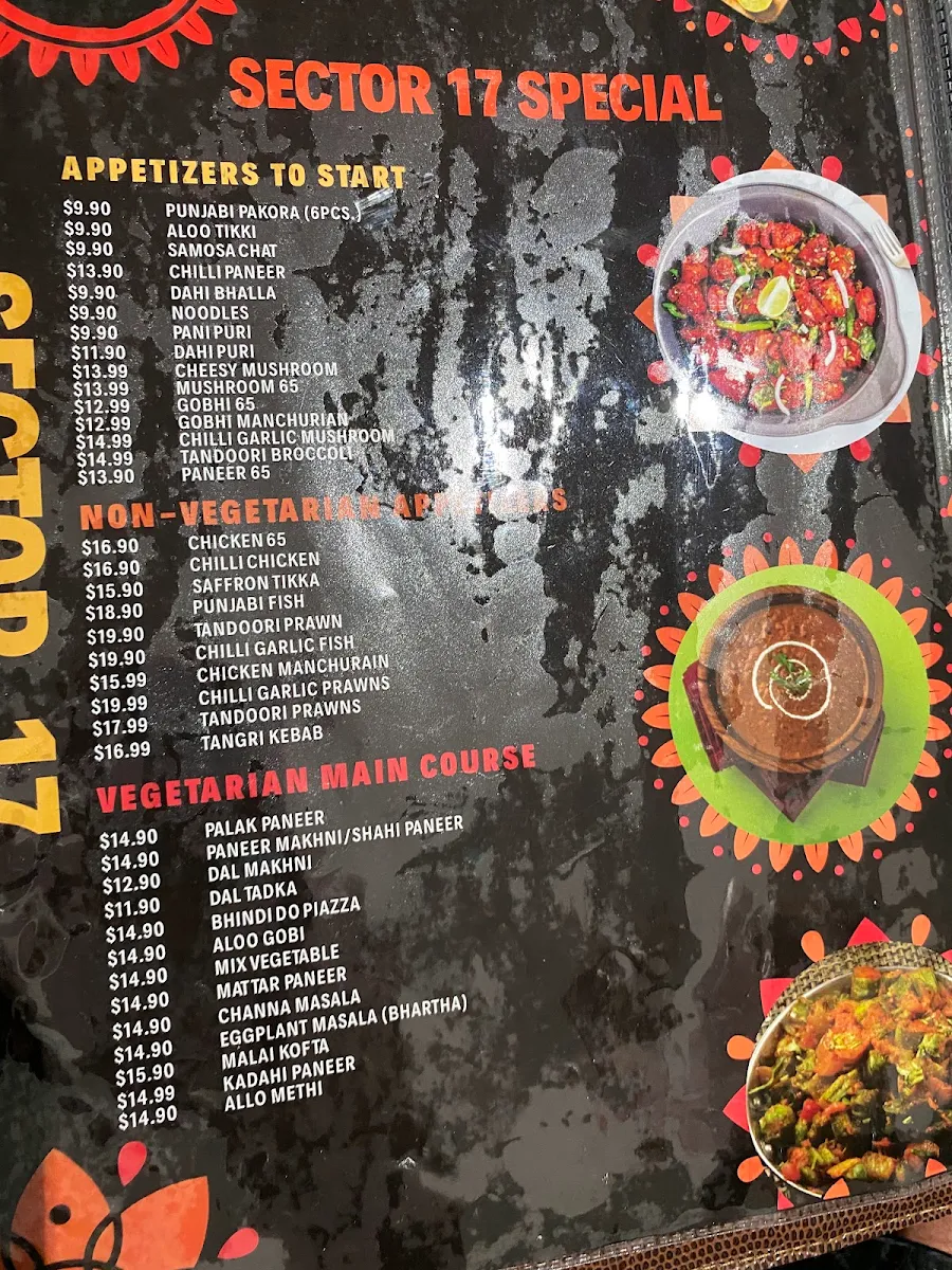 Menu, Sector 17 Indian Cuisine