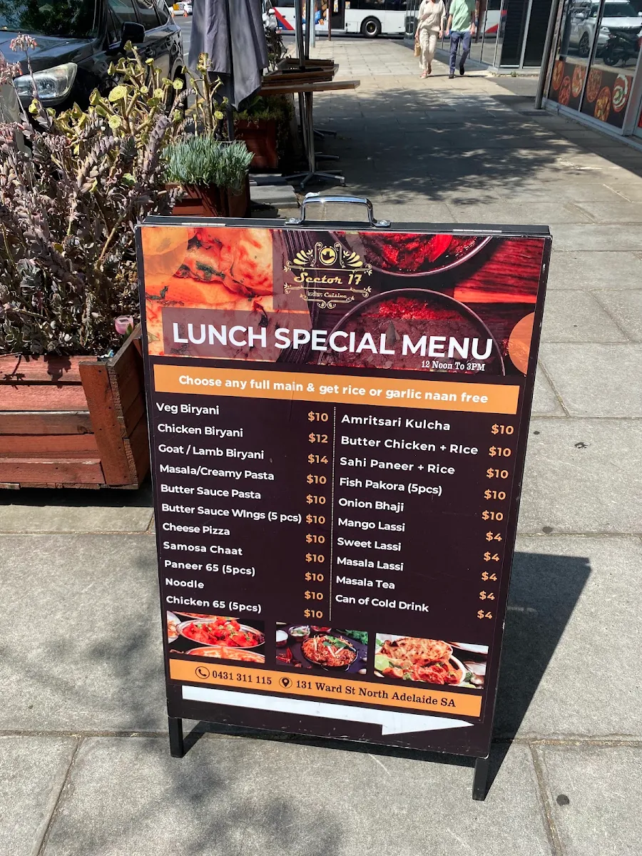 Menu, Sector 17 Indian Cuisine