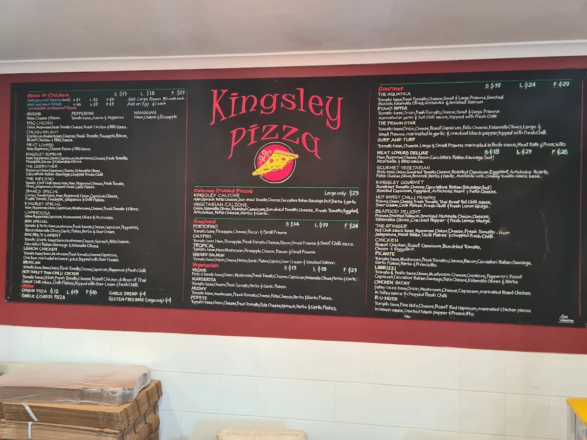 Menu, Kingsley Pizza