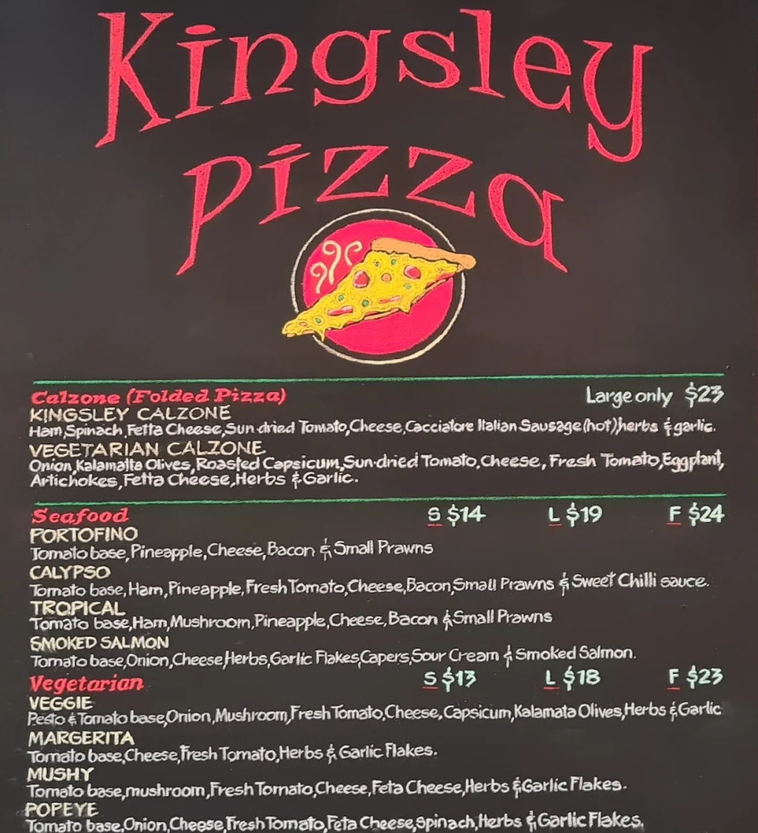Menu, Kingsley Pizza