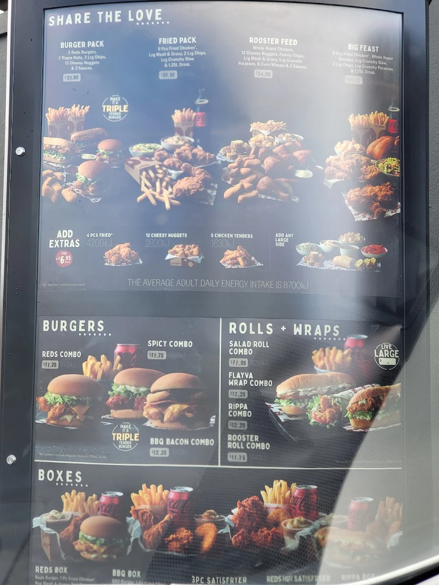 Menu, Red Rooster Kingsway