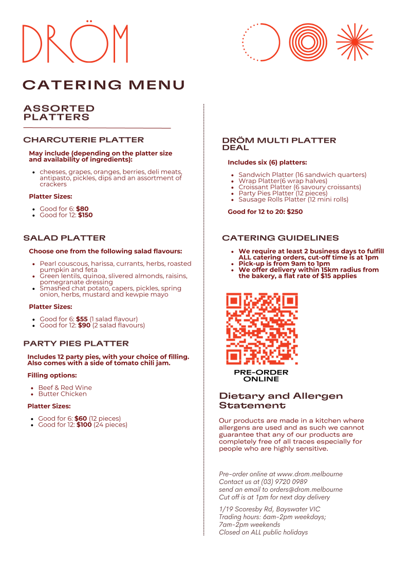 Menu, Dröm Bakery