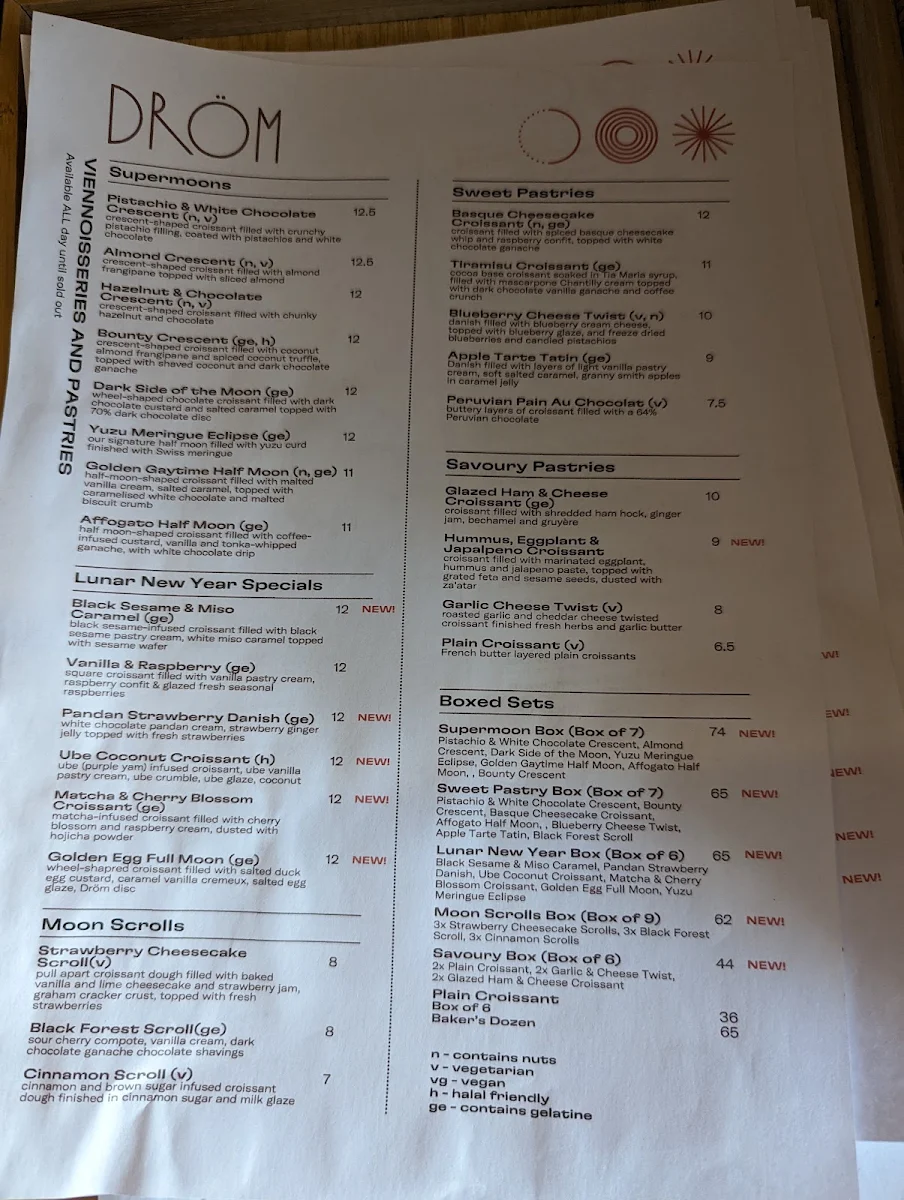 Menu, Dröm Bakery