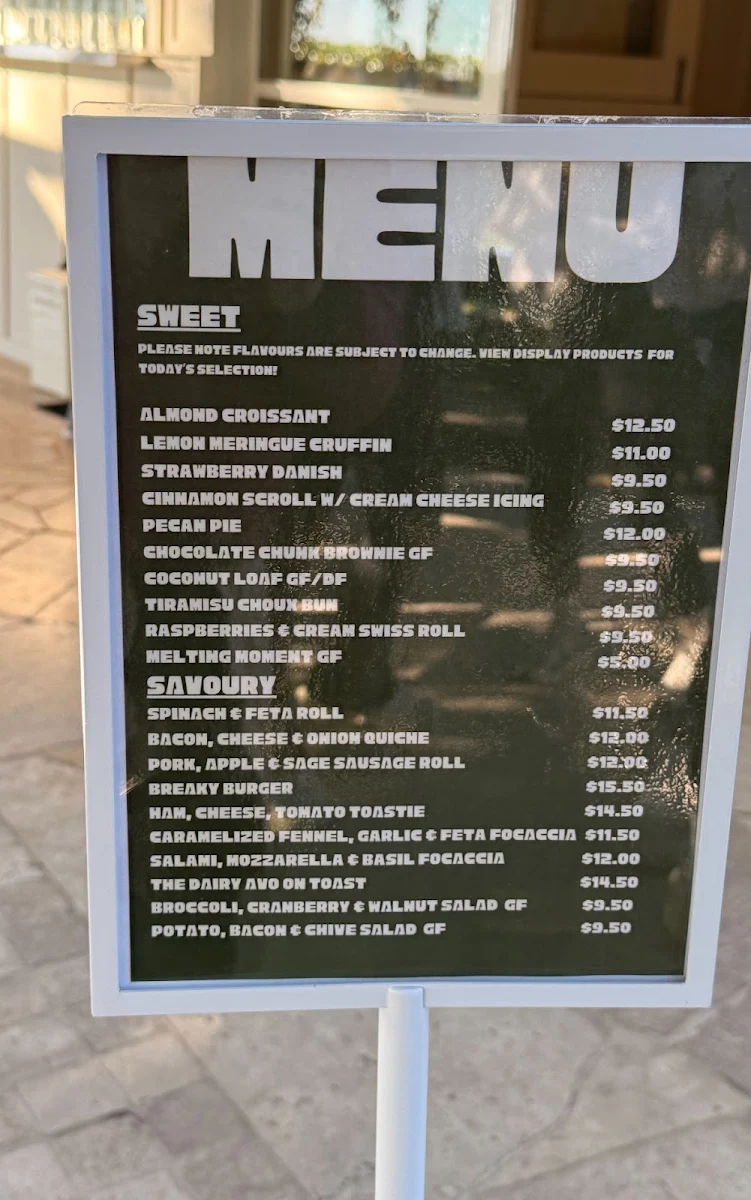 Menu, The Dairy Bakehouse