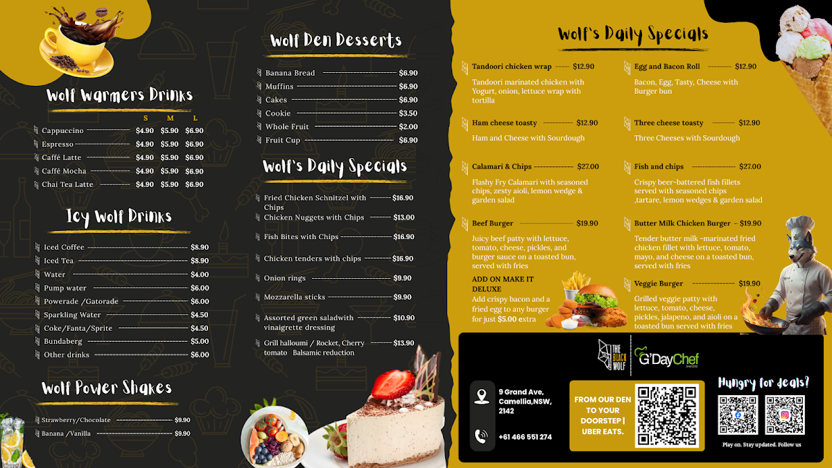 Menu, The Black Wolf Cafe