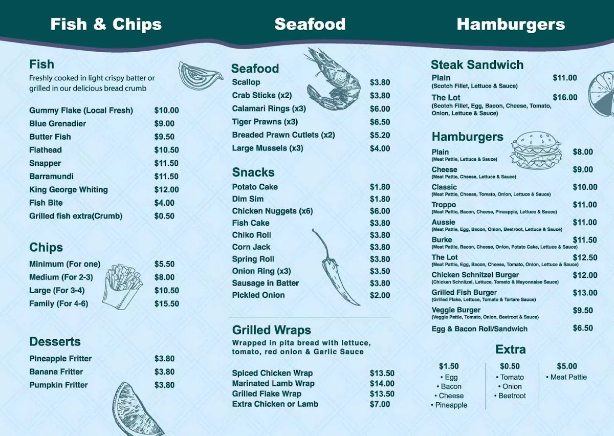 Menu, Burke Road Fish & Chips