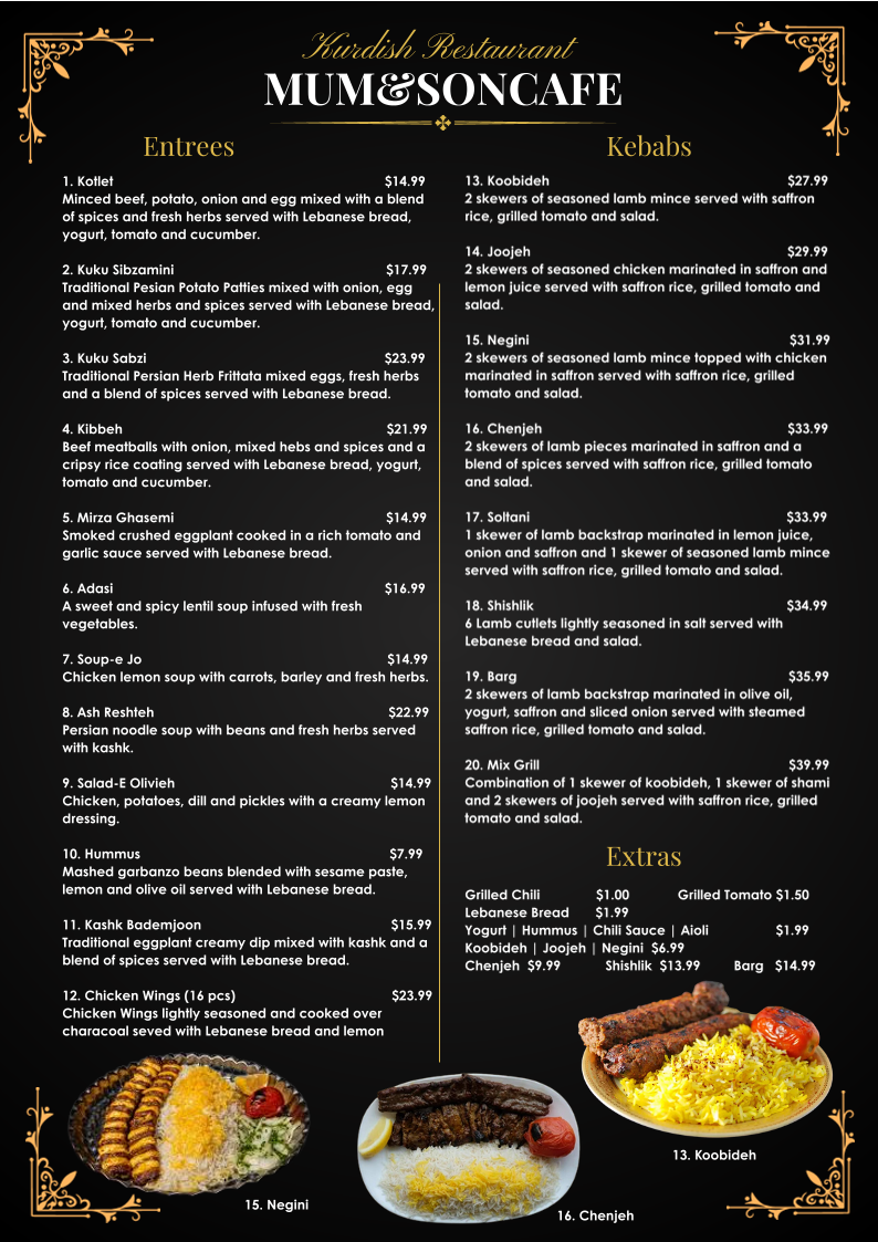 Menu, Mum Son Cafe